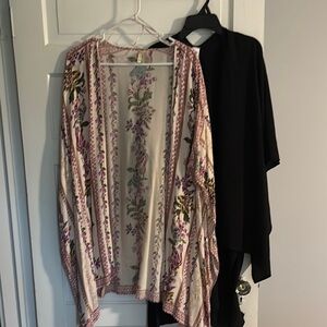 Lot of 2 Kimonos Floral Kimono with Black Accents and Black Kimono
